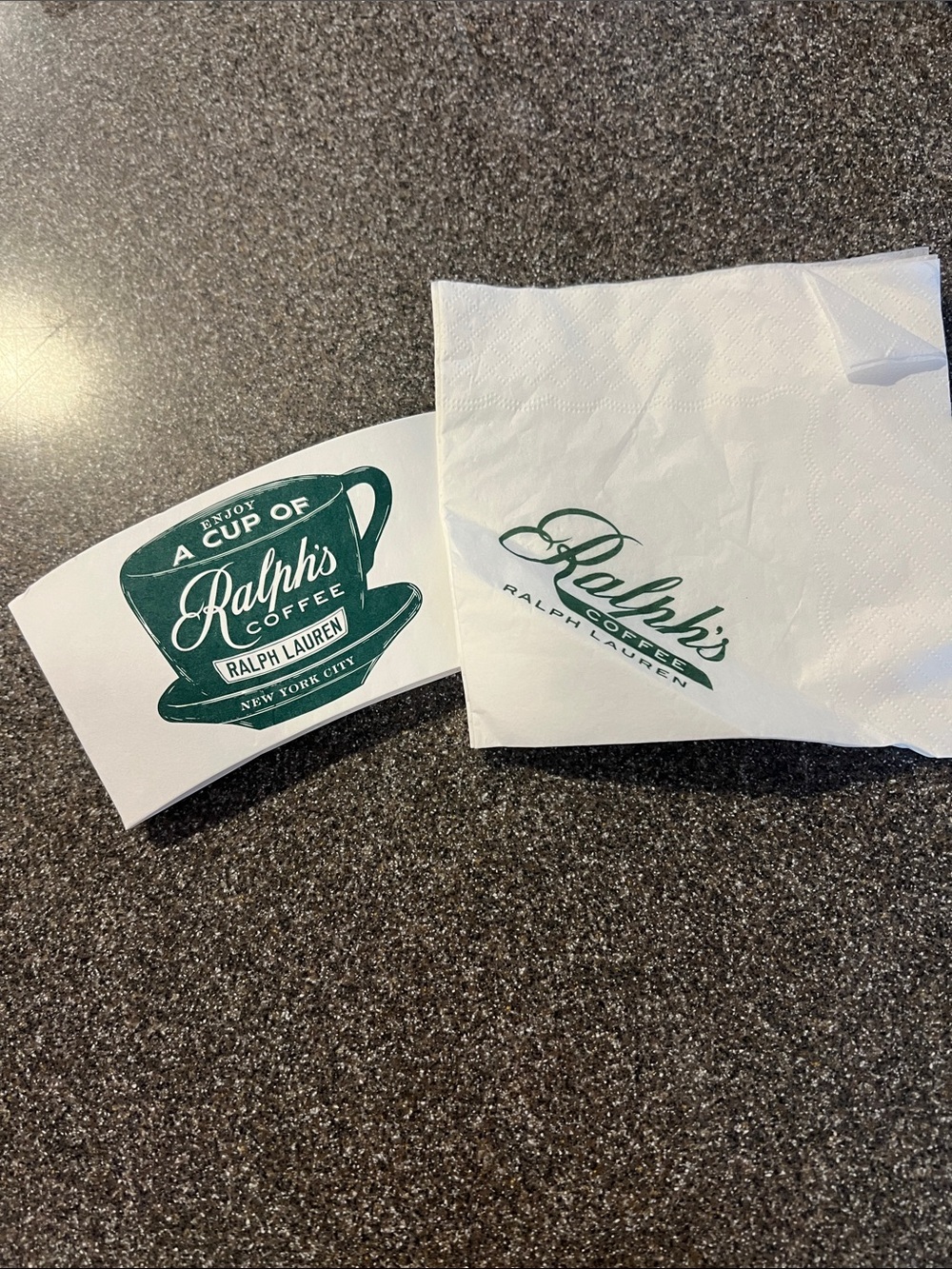 Ralph Lauren White Napkin & coffee holder Set with Green Logo